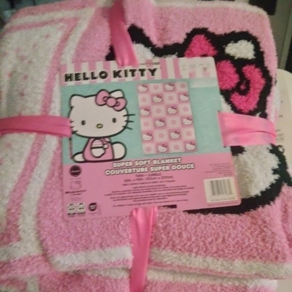 Hello Kitty Pink and White Plush Blanket